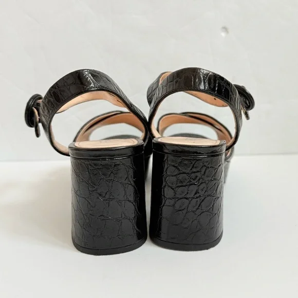 Prada Black Embossed Croc effect leather Quarter strap platform sandals EU 37.5 - Picture 3 of 9